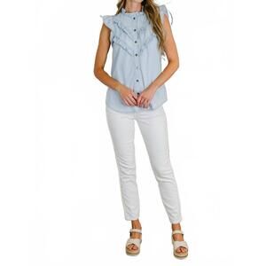 NEW ONE ELEVEN NORTH ruffle detailed flutter sleeve top in blue